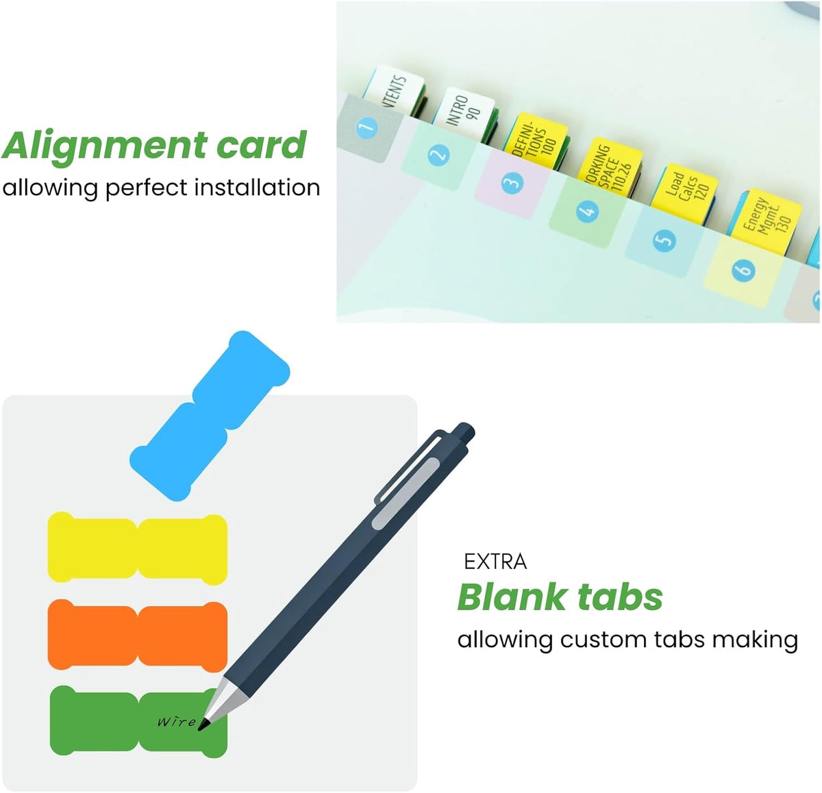 Index Tabs for NEC 2026 Code Book – Color-Coded for Quick Navigation – with Wire & Raceway Chart, Formula Guide, 2 Ohm’s Law Stickers, Page Numbers Sheet & Alignment Guide (Book Not Included)