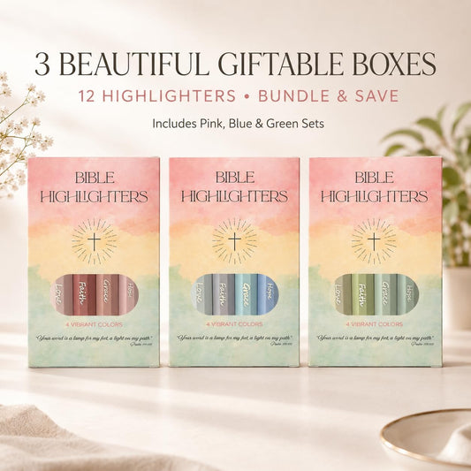 Sixhaven Bible Highlighters No Bleed, Variety Pack of 12 Pastel Highlighters, 3 Gift Box Sets, Chisel Tip Bible Study Markers, Christian Journaling Supplies, Hope Faith Grace Love, for Women & Men