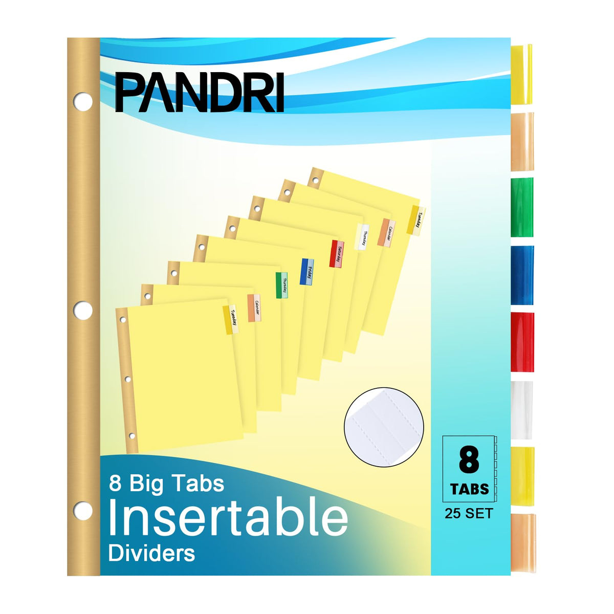 PANDRI 120 Pack Binder Dividers with 8 Tabs & Reinforced Holes, Letter Size