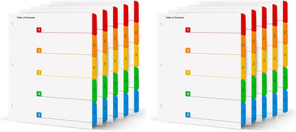 Tab Dividers for 3 Ring Binders – 6 Sets, 1–31 Numbered Index Dividers with Table of Contents – 8.5 x 11 in, 3-Hole Punched – Binder Dividers for School, Office, Filing, Organizing - 6 Pack