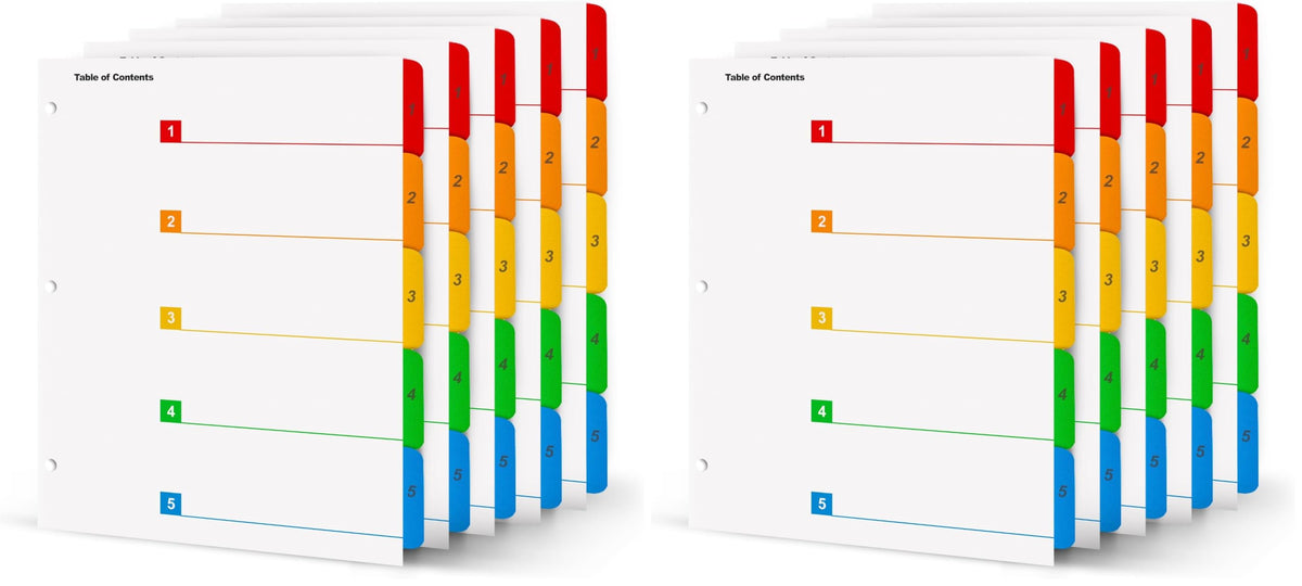 Tab Dividers for 3 Ring Binders – 6 Sets, 1–31 Numbered Index Dividers with Table of Contents – 8.5 x 11 in, 3-Hole Punched – Binder Dividers for School, Office, Filing, Organizing - 6 Pack