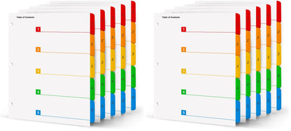 Tab Dividers for 3 Ring Binders – 6 Sets, 1–31 Numbered Index Dividers with Table of Contents – 8.5 x 11 in, 3-Hole Punched – Binder Dividers for School, Office, Filing, Organizing - 6 Pack