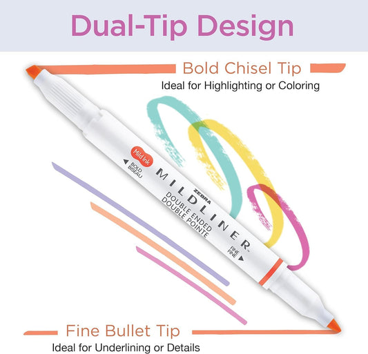 Zebra Pen MILDLINER No Bleed Highlighter, Assorted Colors, Dual Tip, 25-Pk