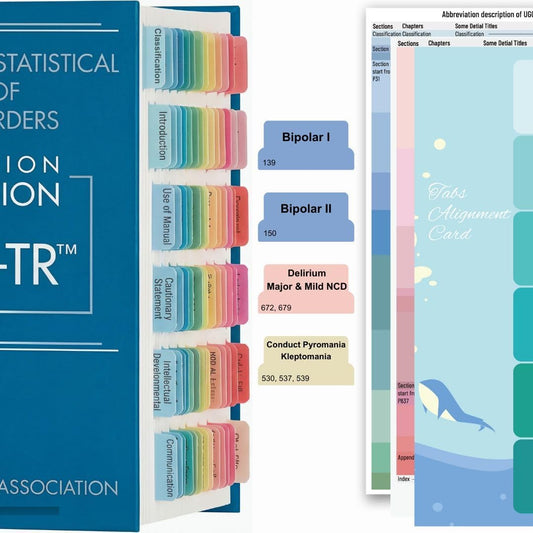 Index Tabs for DSM 5 TR, Tabbing System for DSM-5-TR Diagnostic and Statistical Manual of Mental Disorders, 112 Laminated and Color-Coded Tabs with Alignment Guide (Book NOT Included)