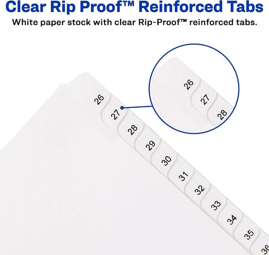 Avery Legal Exhibit Dividers, Side Tab, 26-50, White, 5 Sets