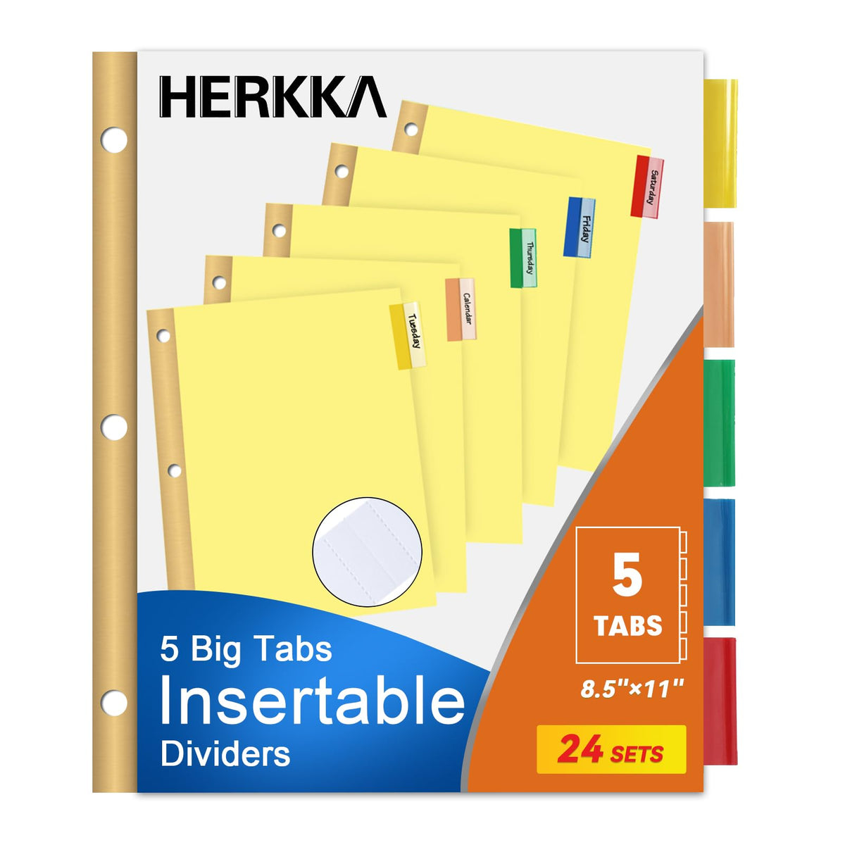 5-Tab Binder Dividers, HERKKA 3 Ring Binder Dividers with Reinforced Edge, 3 Hole Punch Section Index Dividers for Binders, 1/5-Cut Tabs, Letter Size, White, 120 Dividers