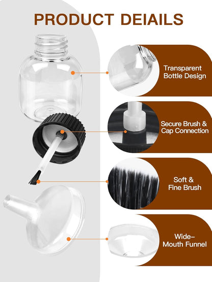 15Pc x 3.4oz Empty Glue Bottles with Brush, Refillable Glue Jar with Brush Applicator for Arts and Crafts - Clear School Glues Bottles Bulk for Classroom & Craft Supplies with Funnel
