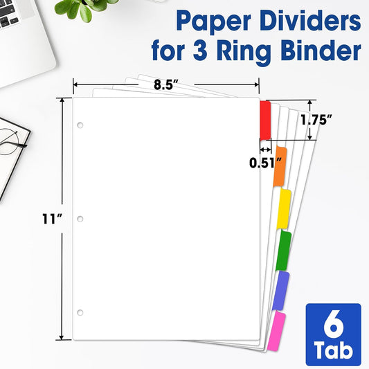 204 Pcs Binder Dividers with Multicolor Tabs, 1/6 Cut Tabs, Dividers for 3 Ring Binder, Blank Write On Binder Dividers in 6 Tab Sets, Letter Size, 204 Dividers, 34 Sets