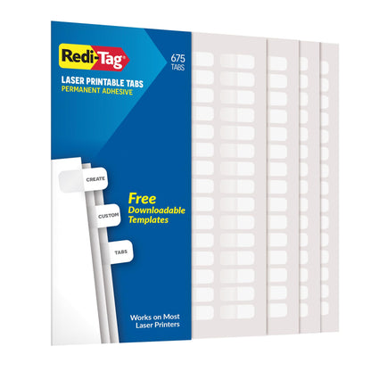 Redi-Tag Laser Index Tabs, Divider Tabs, Permanent Adhesive Index Labels Customizable Divider Labels, 7/16" x 1", White, 675 Tabs (B39000)