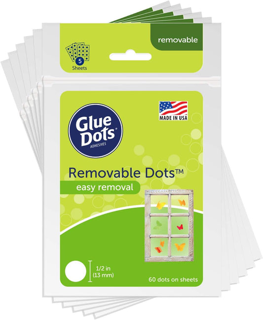 Glue Glue Dots, Removable Dots, Double-Sided, 1/2", .5 Inch, 60 Dots per Pack, 360 Dots Total, DIY Craft Glue Tape, Sticky Adhesive Glue Points, Liquid Glue Alternative, Clear, 6 Pack
