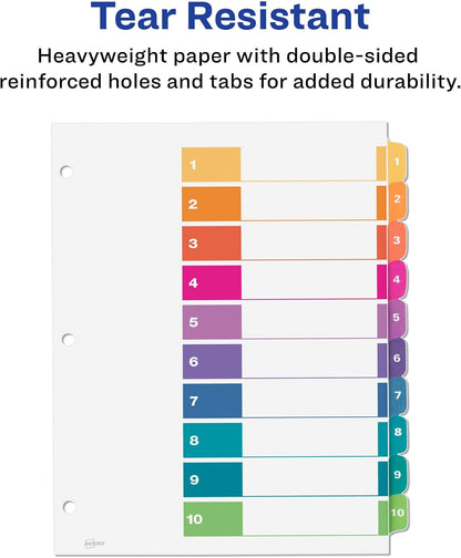 Avery® Table of Contents Dividers, 10-Tab, Multicolor, 24 Sets