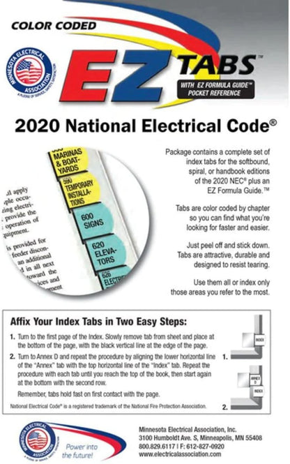 2020 EZ Tabs (Color Coded) with a Formula Guide Based on National Electrical Code, NEC, 2020 Edition
