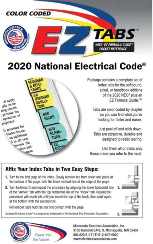 2020 EZ Tabs (Color Coded) with a Formula Guide Based on National Electrical Code, NEC, 2020 Edition