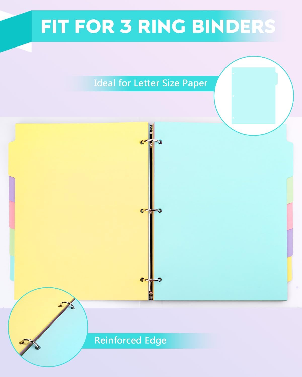 Dynta 3 Ring Binder Dividers 5 Tabs,150Pcs/30Sets Letter Size 8.5 x 11 Inch