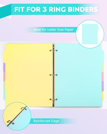 Dynta 3 Ring Binder Dividers 5 Tabs,150Pcs/30Sets Letter Size 8.5 x 11 Inch