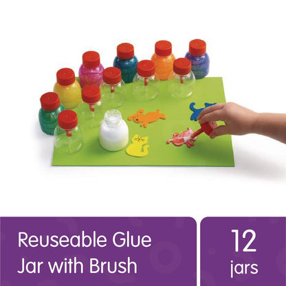 Colorations Glue Jars Set of 12, Empty Glue Bottles with Brushes