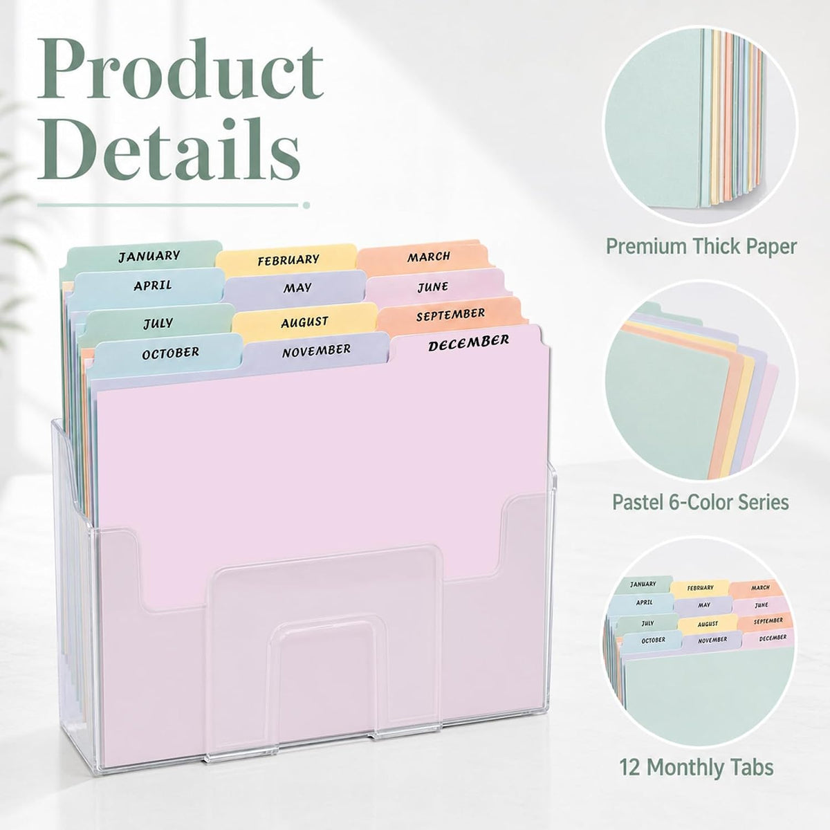 gisgfim 12 Top‑Tab Monthly File Guides, Jan‑Dec Dividers, Pastel