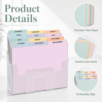 gisgfim 12 Top‑Tab Monthly File Guides, Jan‑Dec Dividers, Pastel