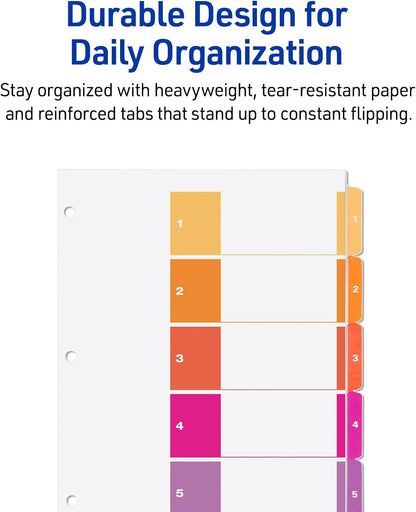 Avery Ready Index Table of Contents Dividers, 5-Tab, Color, 24 Sets