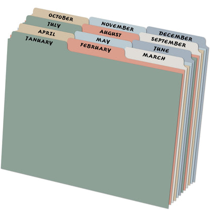 gisgfim 12 Top‑Tab Monthly File Guides, Jan‑Dec Dividers, Pastel