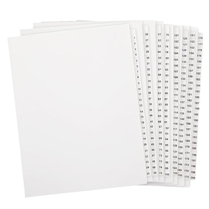 Yeaqee 1-200 Numbered Tab Un Punched Letter Size Divider, White, 1 Set