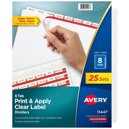 Avery Index Maker Clear Label Dividers, 8-Tab, White, 100 Sets