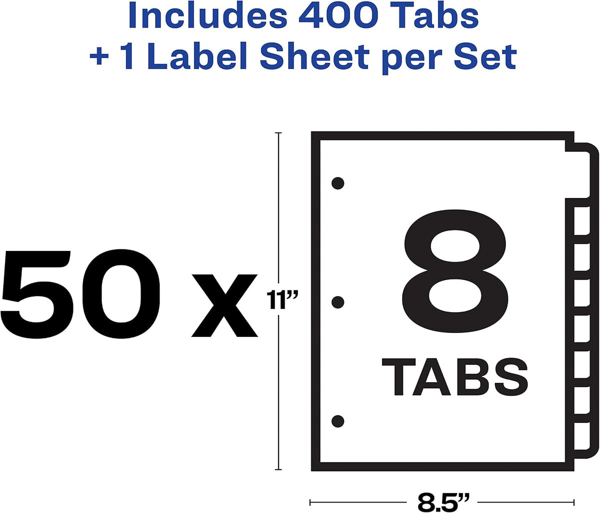 Avery Index Maker Clear Label Dividers, 8-Tab, White, 100 Sets
