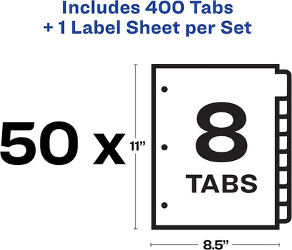 Avery Index Maker Clear Label Dividers, 8-Tab, White, 100 Sets