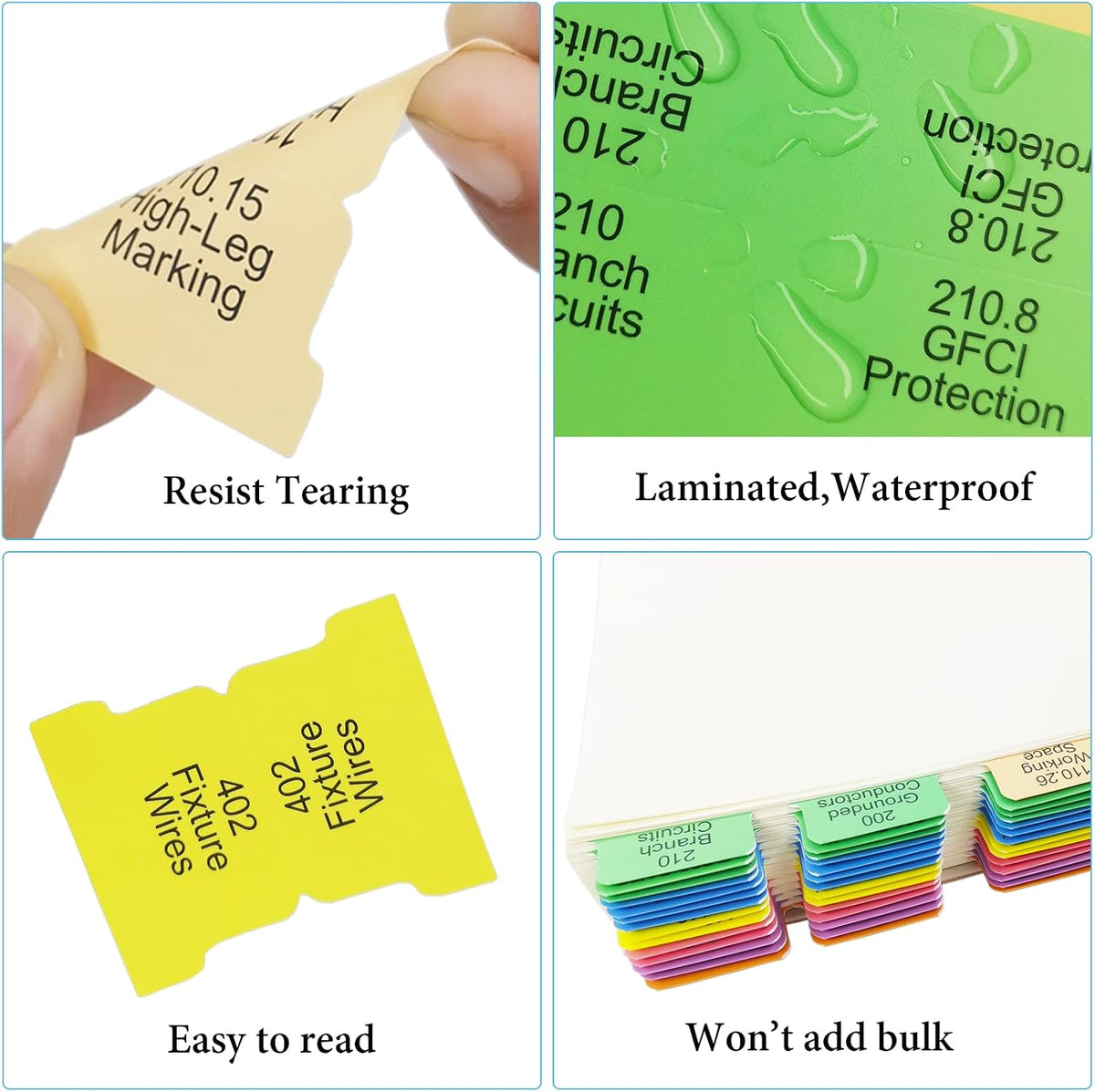 Electrical Code Tabs for NEC 2023, 140 PCS Laminated & Color-Coded for National Electrical Code, with Formula Guide/Wire Chart/2 Ohm’s Law Wheel Stickers/Page Numbers Card (Book Not Included)