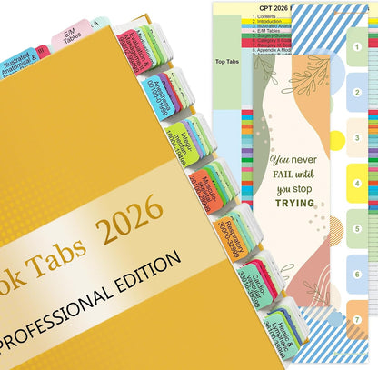 Improved Index Tabs for CPT 2026 Professional Edition, Color-Coded & Laminated CPT Tabs, 90 Printed Tabs with Blank Ones,Alignment Guide and Page Numbers Sheet Included, Tear-Resistant & Waterproof