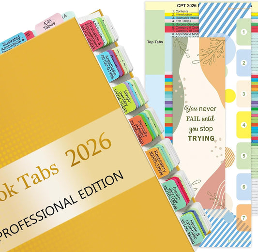 Improved Index Tabs for CPT 2026 Professional Edition, Color-Coded & Laminated CPT Tabs, 90 Printed Tabs with Blank Ones,Alignment Guide and Page Numbers Sheet Included, Tear-Resistant & Waterproof