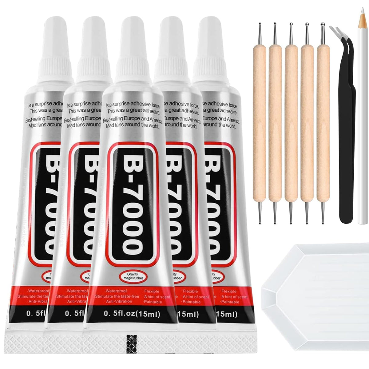 60 Tube B-7000 Glue 15Ml/0.5 fl oz- Strong Transparent Rhinestone Glue with Precision Tip, Waterproof, Flexible, Bulk B7000 Glues Paste Adhesive for DIY Craft Jewelry Making Shoes Phone Repair