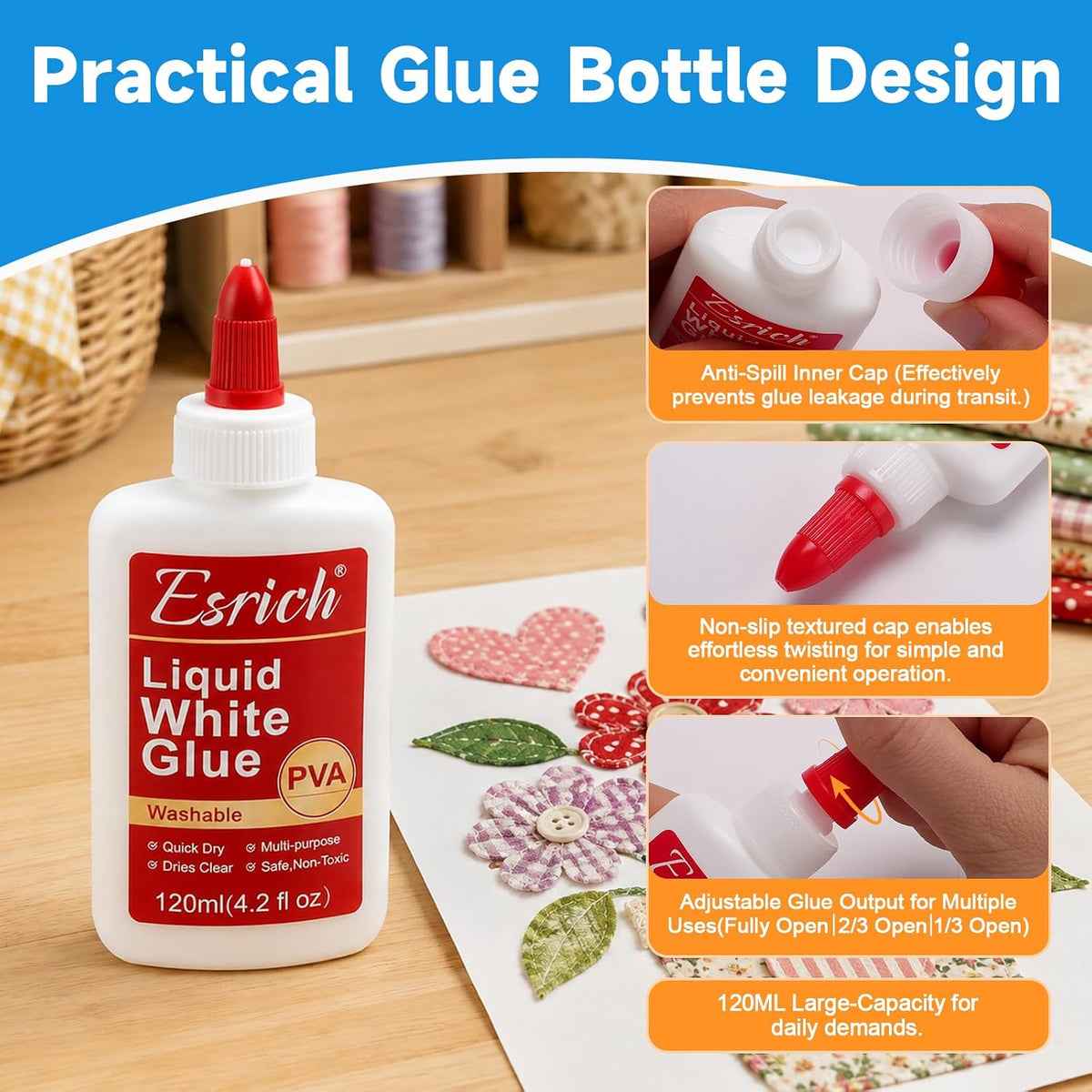 ESRICH 30 Pack White Liquid Glue for Kids, 4.2 fl oz, Slime & School Crafts