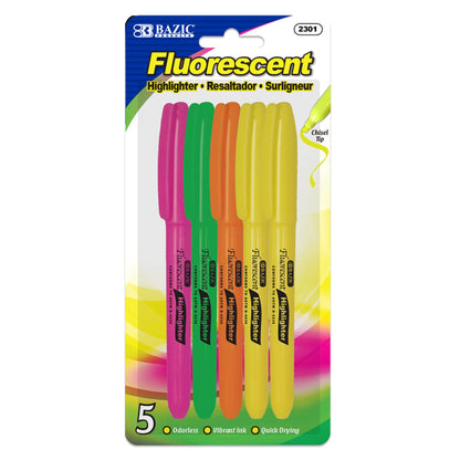 BAZIC PRODUCTS Pen Style Pastel Highlighters, Chisel Tip, Clip, 24-Box