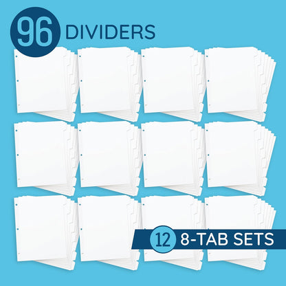 Blue Summit Supplies 96 Binder Dividers, 12 Sets, 8 Tab, Letter, White