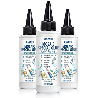 3-Pack 60ml Mosaic Glue, Waterproof Adhesive for DIY Crafts – Non-Toxic, Clear Drying, No Drip, for Glass, Ceramic, Wood, Plastic, Indoor & Outdoor Use (180ML)