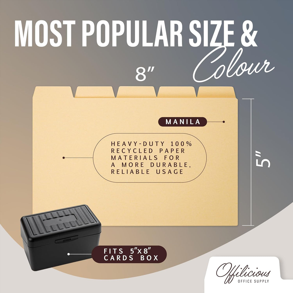25 Heavyweight Manila Index Card Box Dividers with Tabs & 108 Stickers, Alphabetical File Dividers for 5x8 Index Card Box