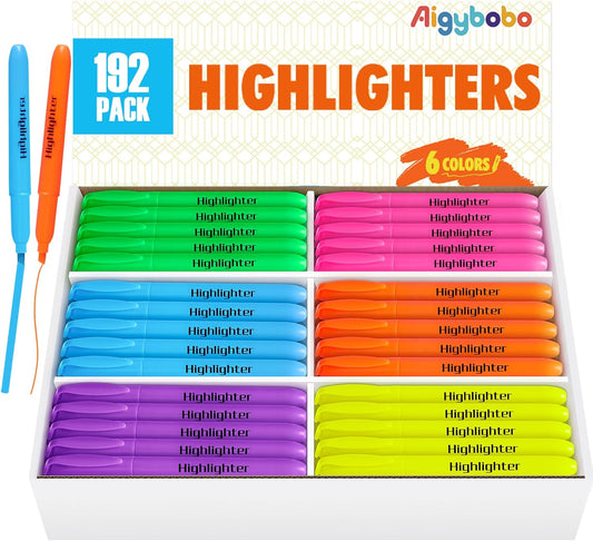 192 Pack Highlighters, Highlighters Bulk in 6 Assorted Colors, No Bleed