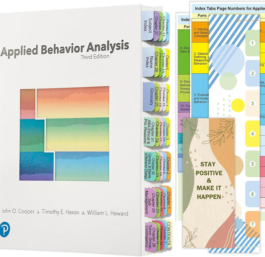 Book Tabs for Applied Behavior Analysis Cooper 3rd Edition, Full Set Index Tabs (Not with Book), 60 Color-Coded, Laminated & Repositionable Tabs with Guidelines and Bookmark, Easy to Install