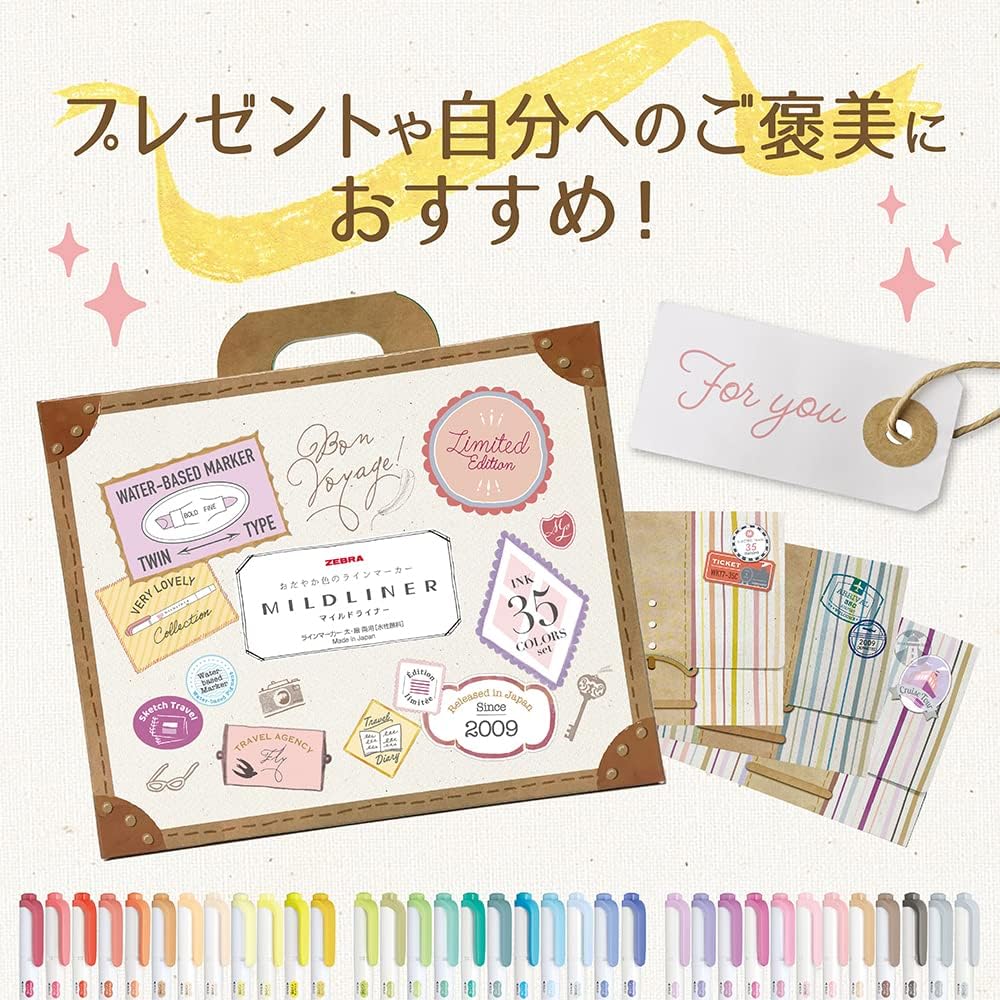 ZEBRA WKT7-35C Highlighter, Mildliner, 35 Color Set, Gift Box Included