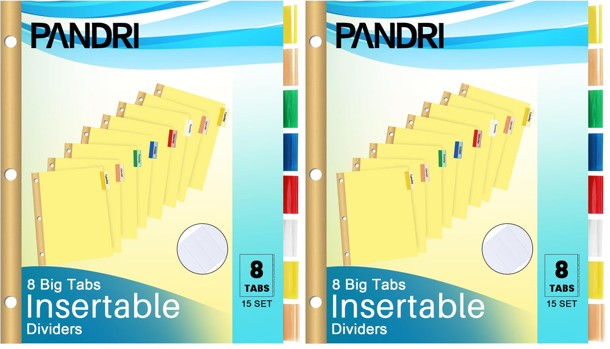 PANDRI 120 Pack Binder Dividers with 8 Tabs & Reinforced Holes, Letter Size