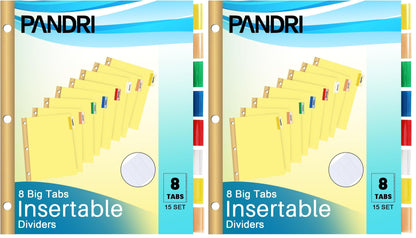 PANDRI 120 Pack Binder Dividers with 8 Tabs & Reinforced Holes, Letter Size