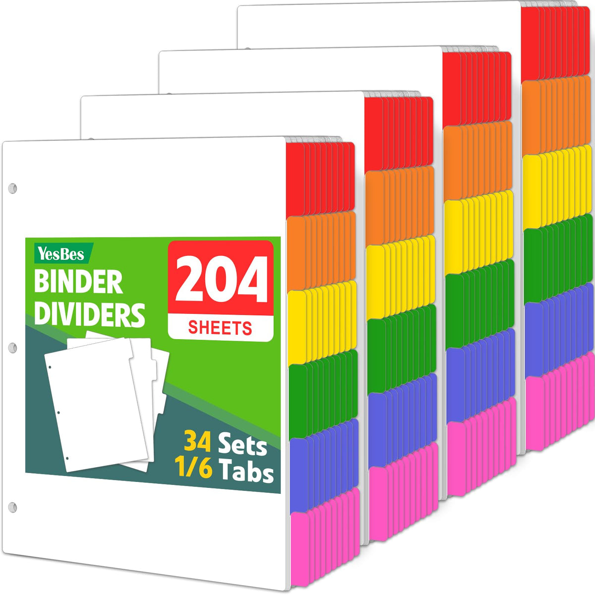 120 Pcs Binder Dividers with Multicolor Tabs, 1/6 Cut Tabs, Dividers for 3 Ring Binder, Blank Write On Binder Dividers in 6 Tab Sets, Letter Size, 120 Dividers, 20 Sets
