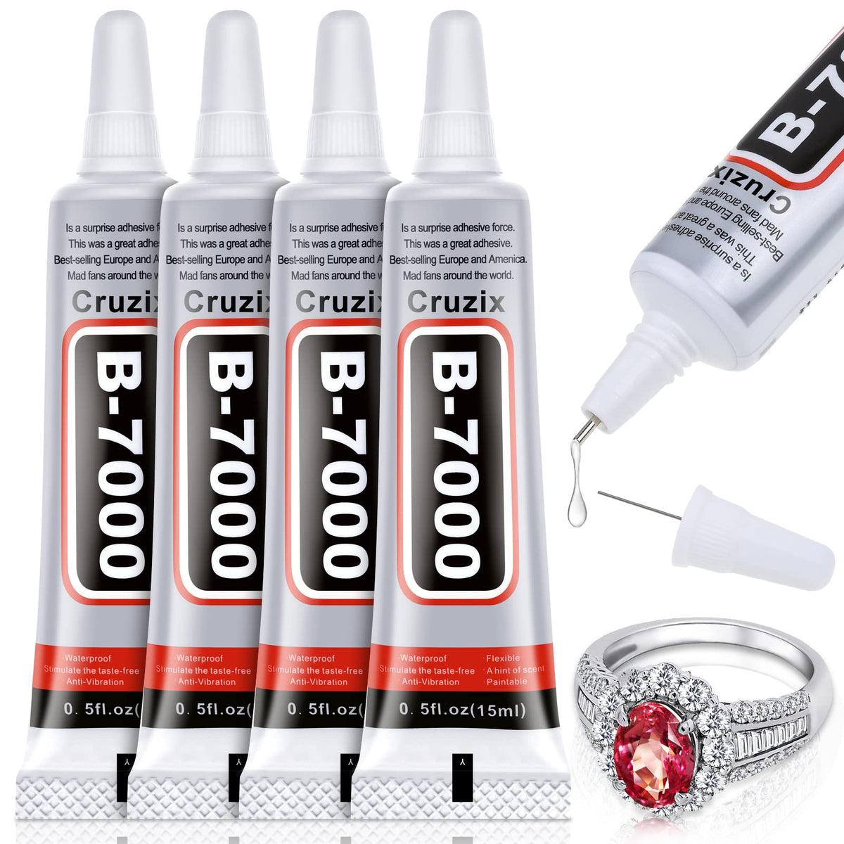 60 Tube B-7000 Glue 15Ml/0.5 fl oz- Strong Transparent Rhinestone Glue with Precision Tip, Waterproof, Flexible, Bulk B7000 Glues Paste Adhesive for DIY Craft Jewelry Making Shoes Phone Repair