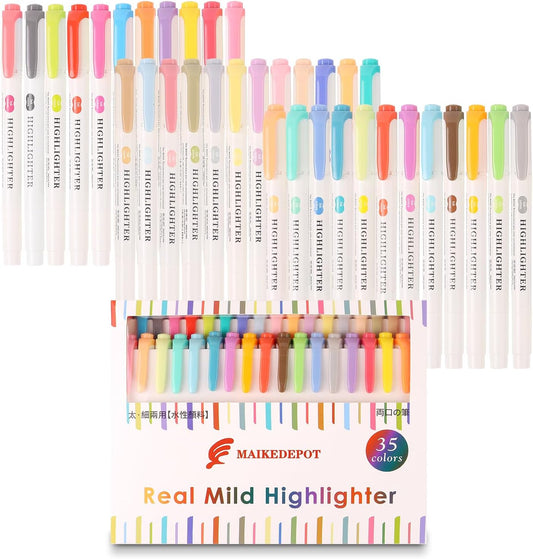 Pastel Highlighters - 35 Pcs Assorted Colors Dual Tip Real Mild Highlighter Markers, Chisel & Fine Tips for Bible Journaling, Note Taking, School Supplies, No Bleed