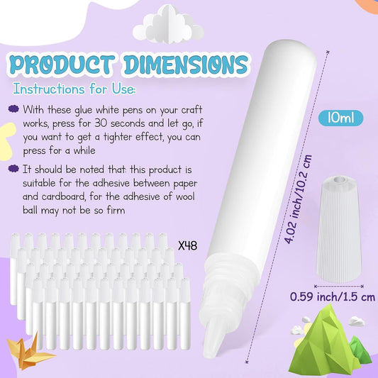 MotiMind 48 White Tacky Glue Pens Quick Dry, Mini Glue Bottles Bulk,White
