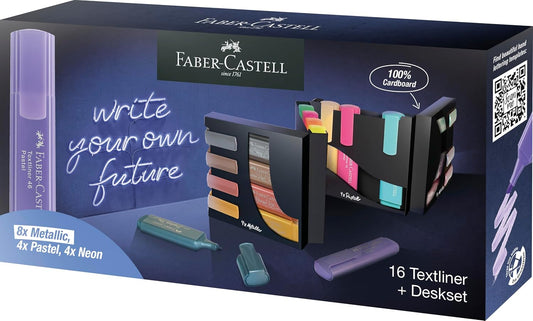 Faber-Castell Highlighter Desk Set - 16 Chisel Tip Markers, Assortment of Pastel, Neon, and Metallic Highlighter Marker Set - Bible and Note Taking Supplies, Gifts for Artists