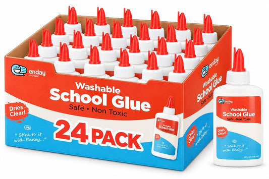 Liquid Glue (24 Pack) - 4 oz Washable School Glue, White Glue Bottles, Glue Bulk, Non-Toxic Liquid Glue for Kids - Glue for Slime, Arts and Craft Glue - by Enday