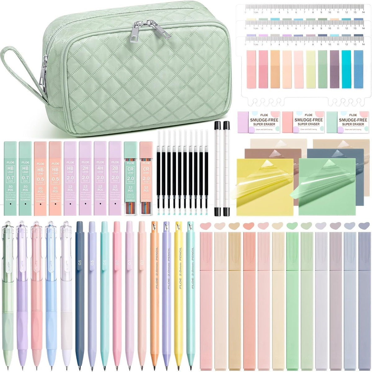 62PCS Aesthetic Back to School Supplies w/ Cute Pencil Case Stationary Set