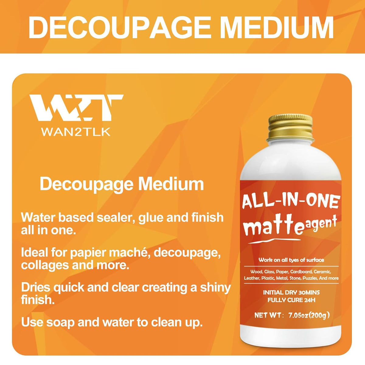 Sealer, Decoupage Glue & Matte Finish,All-in-One Clear Craft Glue, Perfect for Indoor and Outdoor DIY Crafts and Art Projects, with Quick Dry & Cure Time (Matte)